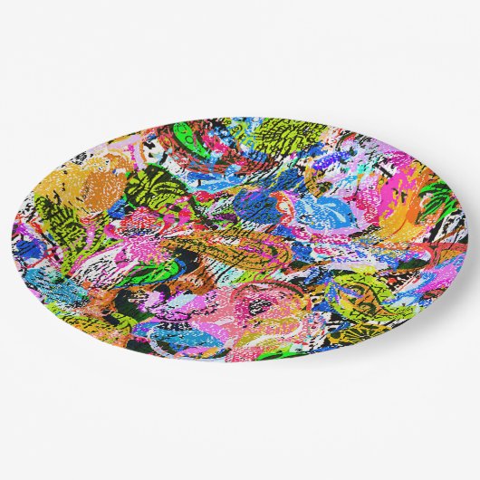Koekkleurige abstracte gemengde paisleybloemen papieren bordje (Gekanteld)