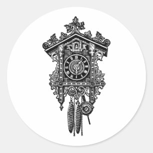 koekoeksklok klok vintage illustratie ronde sticker