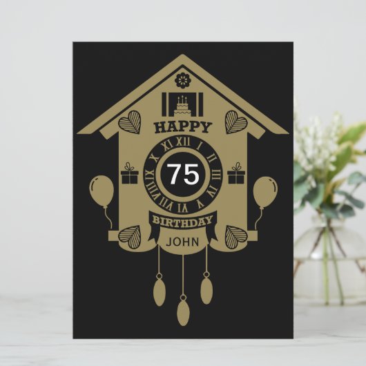 Koekoeksklok tijd 75e verjaardag kaart (Staand voorkant)