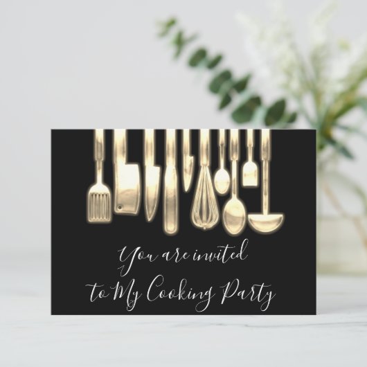 Koekpartij Chef Golden Kitchen Black Modern Kaart (Staand voorkant)