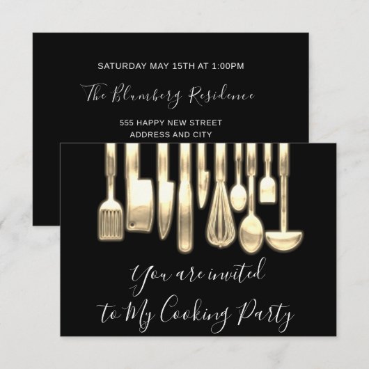 Koekpartij Chef Golden Kitchen Black Modern Kaart (Voorkant / Achterkant)