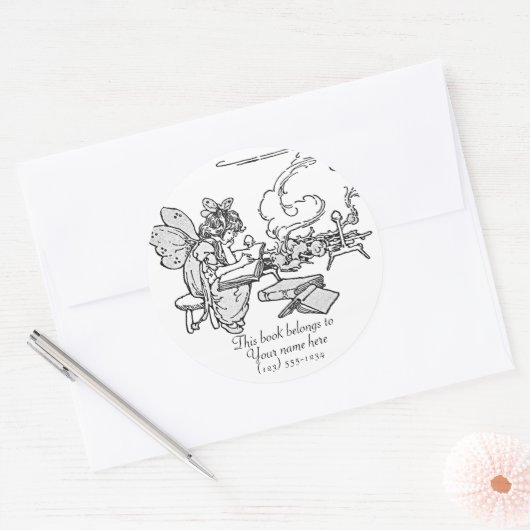 Koekplaat "Leesend Fairy" Ronde Sticker (Envelop)