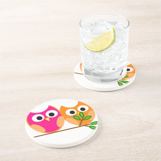 Koekroze en Oranje eigenaar in de boom Zandsteen Onderzetter (Zijkant)