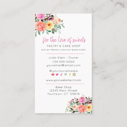 Koekshop, pasteien, bakkerij, koekjesdecorator visitekaartje (Achterkant)