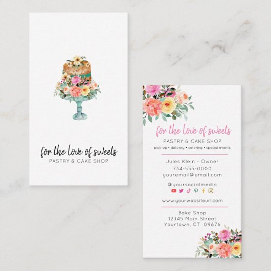Koekshop, pasteien, bakkerij, koekjesdecorator visitekaartje (Voorkant / Achterkant)