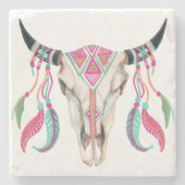 Koeksschedel met droomvangers stenen onderzetter (Voorkant)