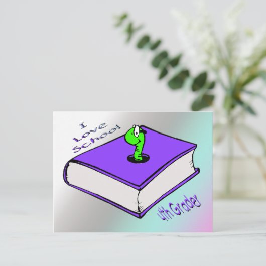 Koekworm 4th Grader - Ik hou van School Briefkaart (Staand voorkant)