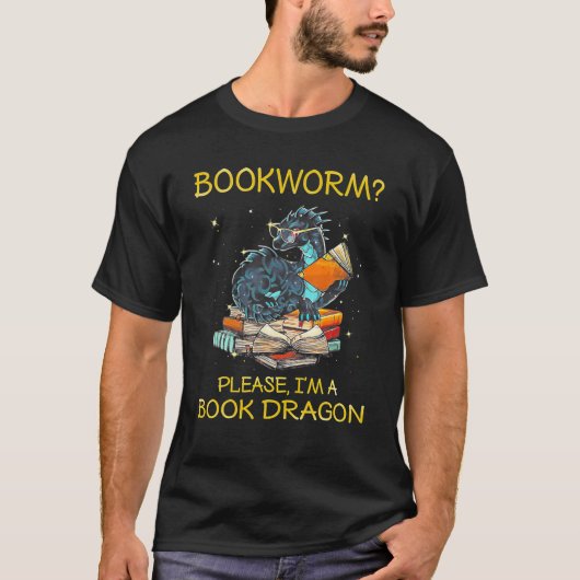 Koekworm alsjeblieft, ik ben een boekdraak t-shirt (Voorkant)
