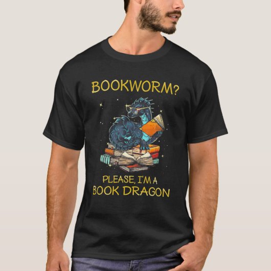 Koekworm alsjeblieft, ik ben een boekdraak t-shirt (Voorkant)