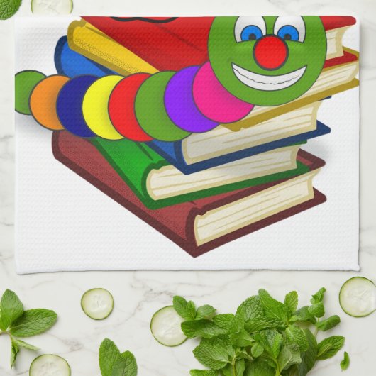 Koekworm, Boeken, Apple Kitchen Handdoek (Gevouwen)