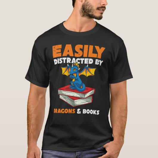 Koekworm Fantasy Animal Reading Retro Book Dragon T-shirt (Voorkant)