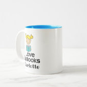 Koekworm Ik hou van grote boeken Tweekleurige Koffiemok (Voorkant links)