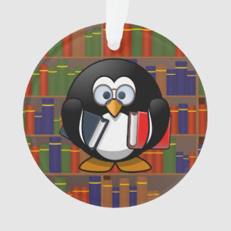 Koekworm pinguïn in een bibliotheek ornament
