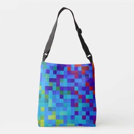Koel 8-bits pixelpatroon geeks blauwe rode monogra crossbody tas (Achterkant)