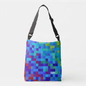 Koel 8-bits pixelpatroon geeks blauwe rode monogra crossbody tas (Voorkant)