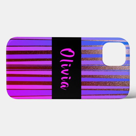 Koel Aangepaste Neon Glitter Paarse Stripes Case-Mate iPhone Case (Achterkant (horizontaal))