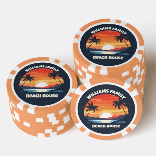 Koel Aangepaste Zonsopgang Palmboom Strandfeest Bl Poker Chips (Opstapeling)