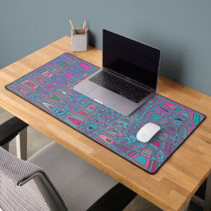 Koel abstract blauw en magenta retro zigzag golven bureaumat