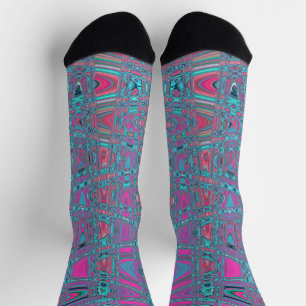 Koel abstract blauw en magenta retro zigzag golven sokken