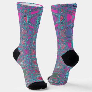 Koel Abstract Blauw en Magenta Retro Zigzag Golven Sokken