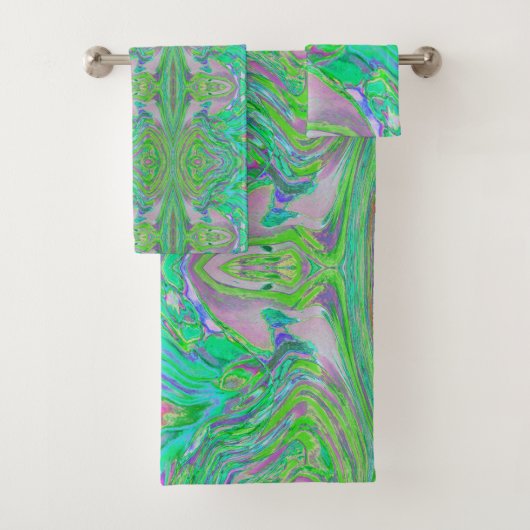 Koel Abstract Chartreuse en Blauw Groovy Retro Bad Handdoek (Insitu)