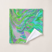 Koel Abstract Chartreuse en Blauw Groovy Retro Bad Handdoek (Wasdoekje)