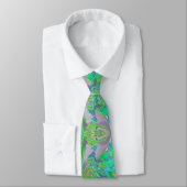 Koel Abstract Chartreuse en Blauw Groovy Retro Stropdas (Gebonden)