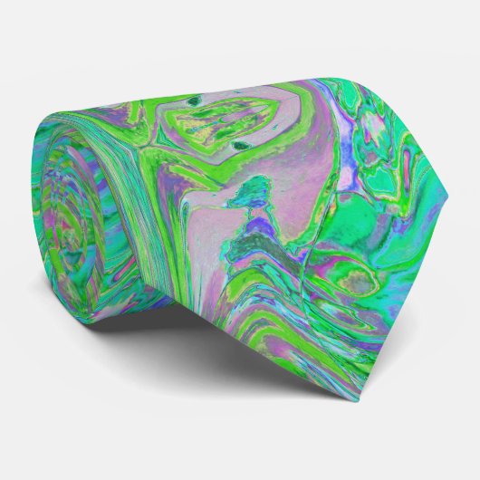 Koel Abstract Chartreuse en Blauw Groovy Retro Stropdas (Opgerold)