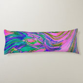 Koel Abstract Chartreuse en Heet Roze Groovy Retro Lichaamskussen (Achterkant)