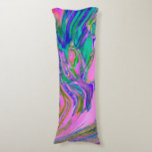 Koel Abstract Chartreuse en Heet Roze Groovy Retro Lichaamskussen (Voorkant Verticaal)