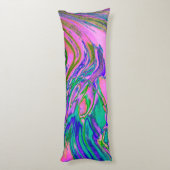 Koel Abstract Chartreuse en Heet Roze Groovy Retro Lichaamskussen (Achterkant (Verticaal))