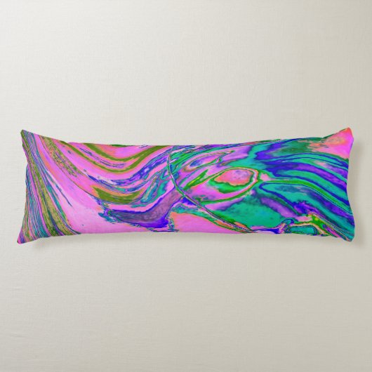 Koel Abstract Chartreuse en Heet Roze Groovy Retro Lichaamskussen (Voorkant)