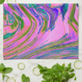 Koel Abstract Chartreuse en Hete Roze Groovy Retro Theedoek (Gevouwen)