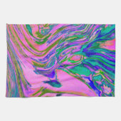 Koel Abstract Chartreuse en Hete Roze Groovy Retro Theedoek (Horizontaal)