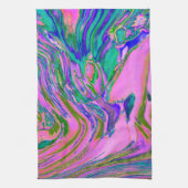 Koel Abstract Chartreuse en Hete Roze Groovy Retro Theedoek (Verticaal)