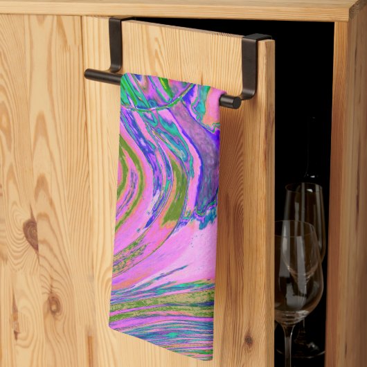 Koel Abstract Chartreuse en Hete Roze Groovy Retro Theedoek (Derde Gevouwen)
