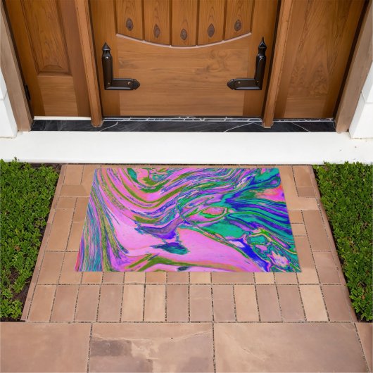 Koel Abstract Chartreuse en warmroze roovy Retro Deurmat (Buiten)