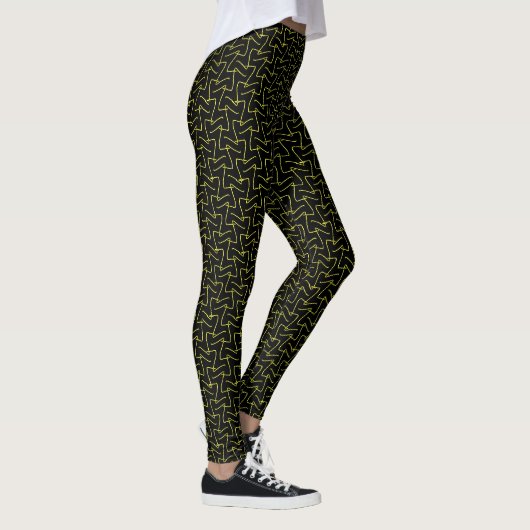 Koel Abstract Geel en Zwart Squiggles Patroon Leggings (Rechts)
