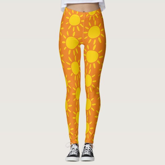 Koel Abstract geel zomerkamerpatroon op Oranje Leggings (Voorkant)