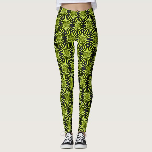 Koel Abstract groen en zwart geometrisch patroon Leggings (Voorkant)