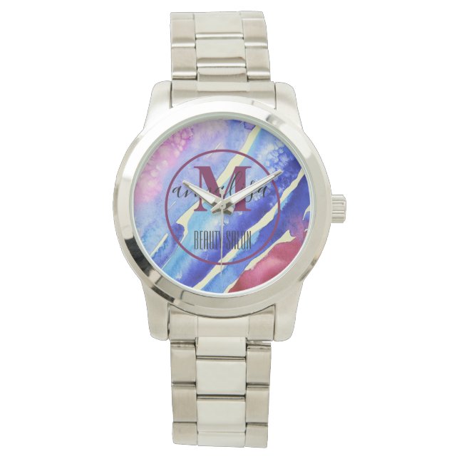 Koel Abstract Kunstblauw Paars Roze Magenta E-Watc Horloge (Voorkant)