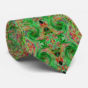 Koel abstract limoengroen en zwart bloemmotief stropdas
