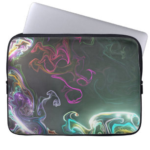 Koel Abstract Neon Vloeibaar Kunst Zwart Laptop Sleeve
