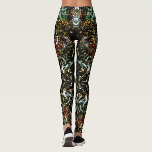 Koel Abstract Oranje witte Spletters Zwarte Melkwe Leggings (Achterkant)