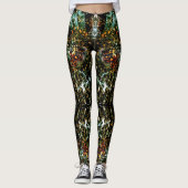 Koel Abstract Oranje witte Spletters Zwarte Melkwe Leggings (Voorkant)