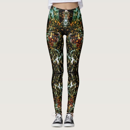 Koel Abstract Oranje witte Spletters Zwarte Melkwe Leggings (Voorkant)