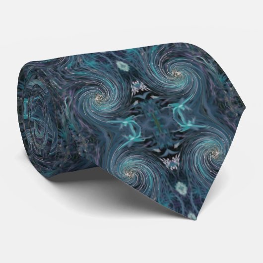 Koel Abstract Retro Black en Blauwgroen kosmische Stropdas (Opgerold)