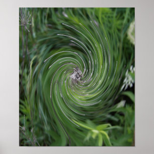 Koel Abstract Retro Chartreuse Green Floral Swirl Poster