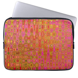 Koel Abstract Rood en Geel Atomair Retro Zigzagpat Laptop Sleeve