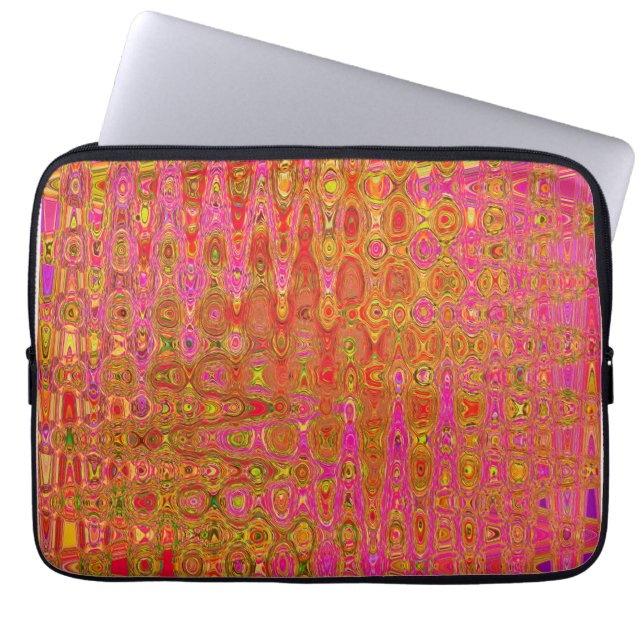 Koel Abstract Rood en Geel Atomair Retro Zigzagpat Laptop Sleeve (Voorkant)